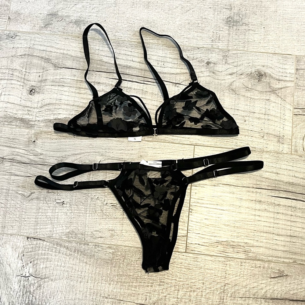 NWT Black Butterfly Lingerie Set